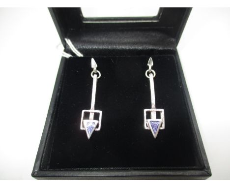 Silver and Enamel Art Deco Style Drop Earrings