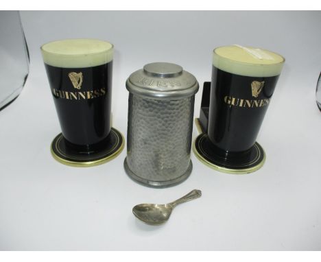 Two Guinness Bar Decorations and Peoples Friend Tea Caddy with Spoon
