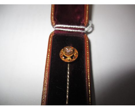 Edwardian 15ct Gold and Rose Diamond Tie Pin Stamped 15c, with Metal Pin in a Fitted Case by Hamilton and Inches
