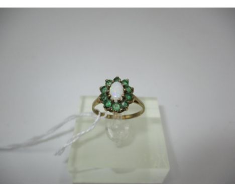 9ct Gold Opal and Green Stone Cluster Ring, 1.64g, Size K