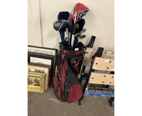 Mitsushiba golf caddy and assorted golf clubs