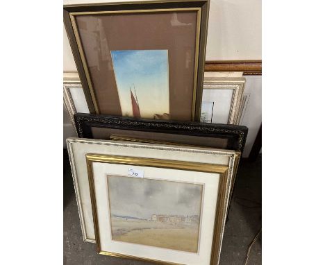 Beach scene by S R Watson dated 1920?, framed and glazed together with a quantity of other pictures