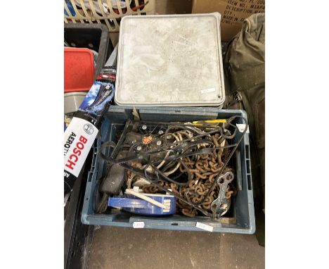 Two boxes and a holdall of various assorted tools and garage clearance items