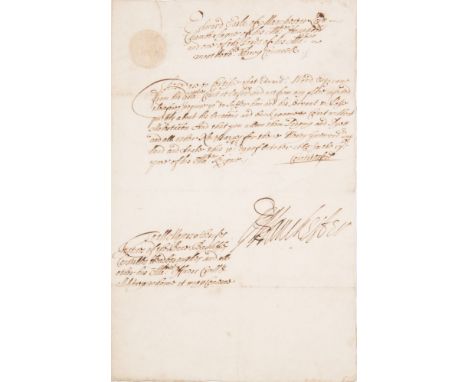 MANCHESTER, Edward Montagu, 2nd Earl of ... Lord Chamberlain. From the Court in Oxford authorising a passport:. One page foli