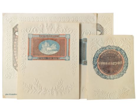 ROYALTY : George IV Coronation - five highly decorative embossed invitation/passes for :- 1) Westminster Abbey. 2) Westminste
