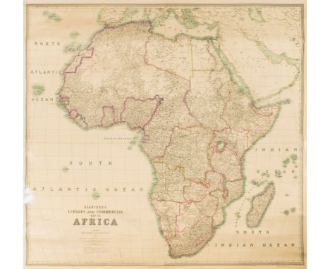 AFRICA : Stanford's Library and Commercial Map of Africa - large coloured library map on mahogany roller with nameplate, on l