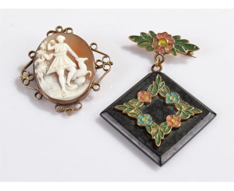 Cameo together with a yellow metal and enamel set Brooch, (2)