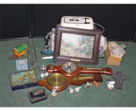 Mixed lot to include two barometers, three Wade miniature animals, a collection of uncut matchboxes, and a reproduction Canto