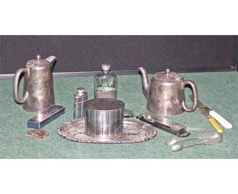 Silver plated tea caddy, together with other silver plated and stainless steel items, including a tea pot and a milk jug (qty