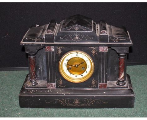 Victorian black slate mantel clock, 29cm in height 