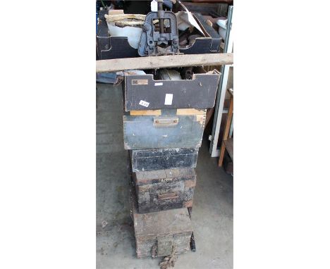 Collection of tools and equipment, to include a vice, spanners, bolts, boxes of tools, etc
