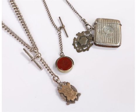 Silver watch chain, Birmingham 1911, together with another silver watch chain and a silver vesta, Birmingham 1910, maker Will