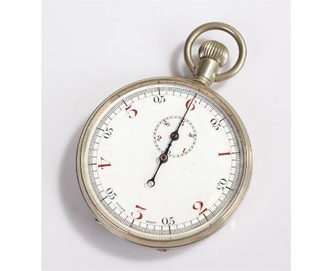 Chrome cased stop watch, with a white enamel dial