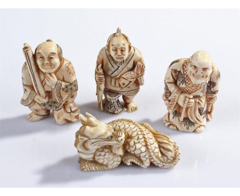 Four antique ivory Japanese Netsuke figures, (4)