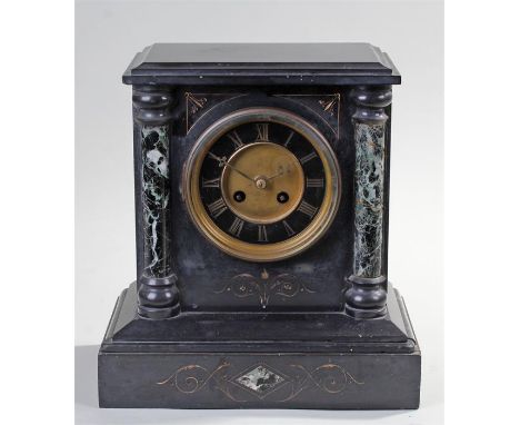 Victorian black slate mantel clock, height 29cm
