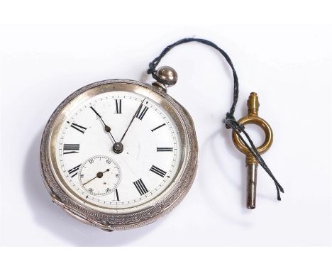 Victorian Silver open face watch,Birmingham 1885, white enamel dial with Roman hour markers and subsidiary second dial, case 