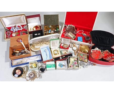 Costume jewellery, to include brooches, cufflinks, a Rotary watch, earrings, and rings (qty) 