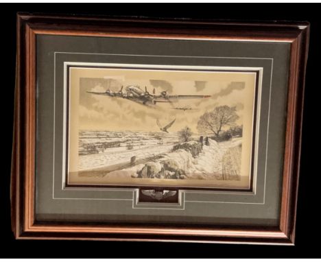 WW2 Print by artist Robert Taylor Limited. Picturing WW2 plane flying over a field, USAF wings inserted. Framed print measure