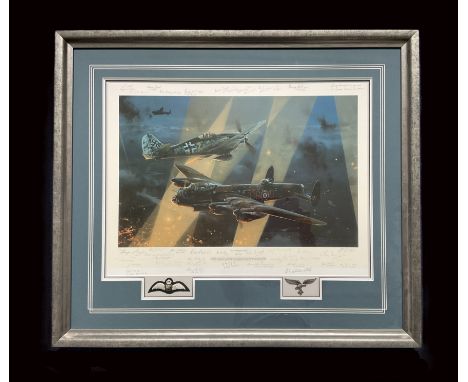 WW2 multi signed veterans print titled NO TURNING BACK by Robert Taylor Mounted and Framed Limited 144/200 signatures include