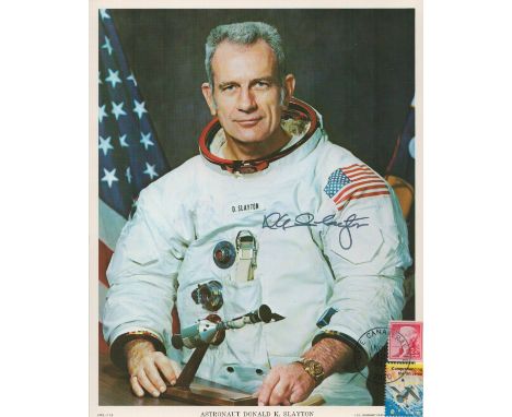 Donald K. Slayton signed 10x8 inch colour photo includes Cape Canaveral PM and stamps. From single vendor Space Astronaut col