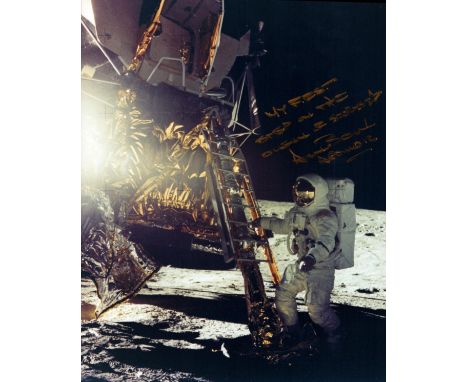 Alan Bean signed 10x8 inch colour photo pictured during Apollo XII mission inscribed My First Step on the Ocean of Storys. Fr