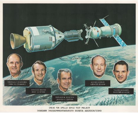 Apollo/Soyuz multi signed 10x8 inch original photo includes Thomas P. Stafford, Vance D. Brand and Donald K. Slayton. From si
