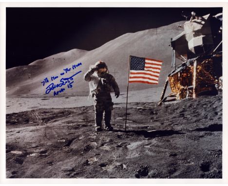 David R. Scott signed 10x8 inch colour photo pictured on the moon inscribed 7th Man on the Moon David Scott Apollo 15. From s