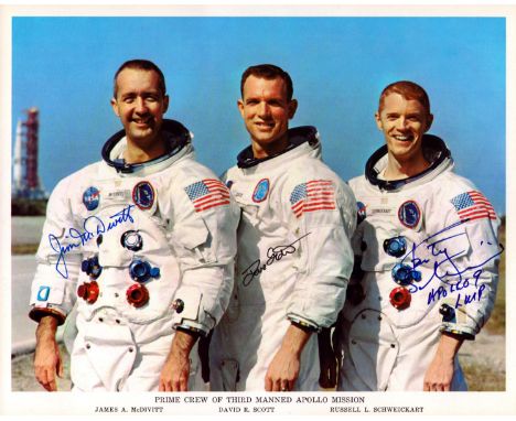 James A. McDivitt, David R. Scott and Russell L. Schweickart signed NASA original Prime Crew of Third Manned Apollo Mission 1