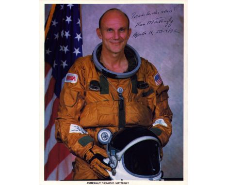 Thomas K. Mattingly II signed NASA original 10x8 inch colour photo pictured in orange space suit inscribed Reach for the Star