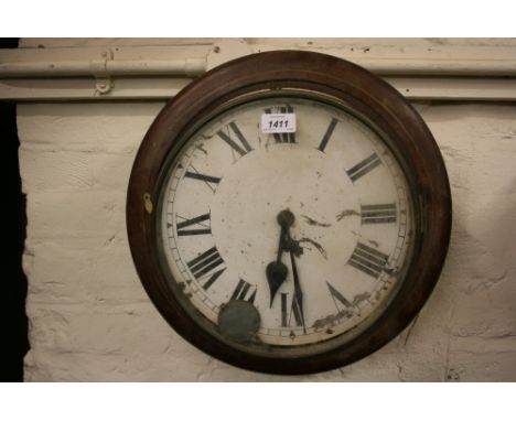 Circular dial clock with painted dial and Roman numerals and single train movement together with a rectangular mahogany cased