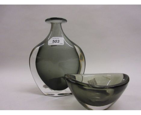 Mid 20th Century Art Glass decanter, possibly Scandinavian, together with a small oval Art Glass dish by Orrefors and other i