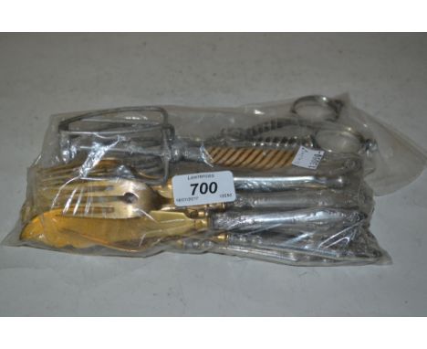 Quantity of Continental (800 mark) handled fish knives and forks, pair of plated asparagus servers and a toast fork