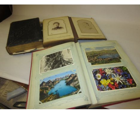 Red Empire postcard album containing a collection of various British topographical and other European postcards including Mar