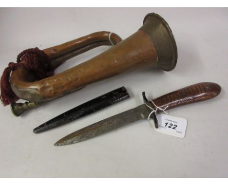 German military dagger with replacement grip and an antique copper bugle