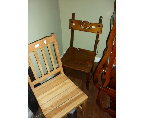 19th Century oak metamorphic library step / chair (a/f), together with a pine side chair