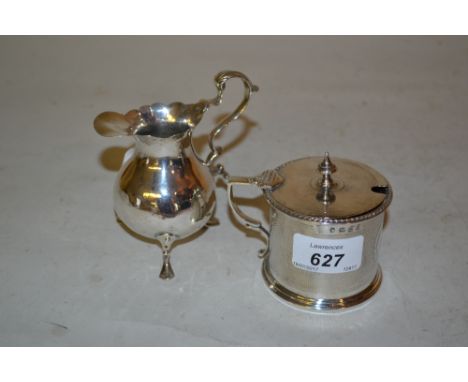 Victorian Birmingham silver drum form mustard with engine turned decoration together with an antique silver baluster form cre