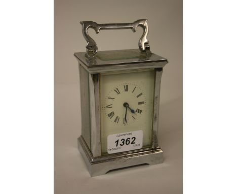 20th Century chrome plated carriage clock with enamel dial and Roman numerals