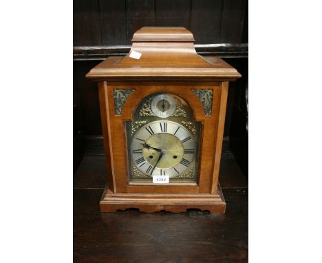 Mid 20th Century walnut bracket clock, the two train key wind movement striking on a gong