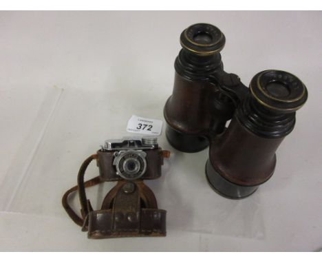 Vintage ' Mycro ' camera by Samwa in case together with a pair of early Dollond binoculars