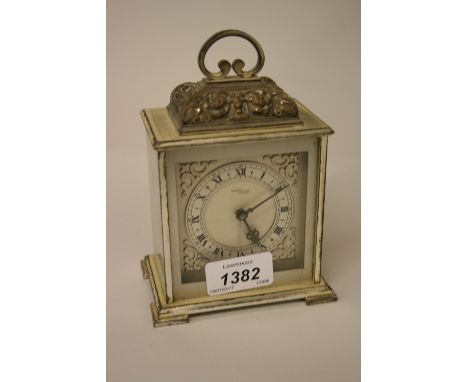 Mid 20th Century Swiss silvered metal alarm clock, the silvered dial signed Imhof