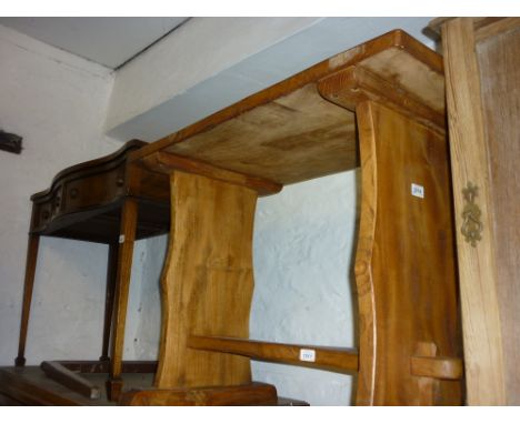 20th Century elm rectangular refectory style side table, a similar bench form stool together with a modern white painted shap