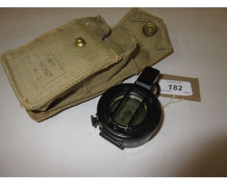 Late 1940's black Japanned mark III prismatic compass in canvas case