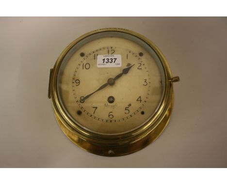 Mid 20th Century brass cased ships clock with painted dial and single train movement inscribed Mercer
