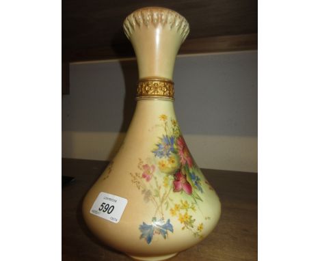 Royal Worcester floral decorated blush ivory baluster form vase