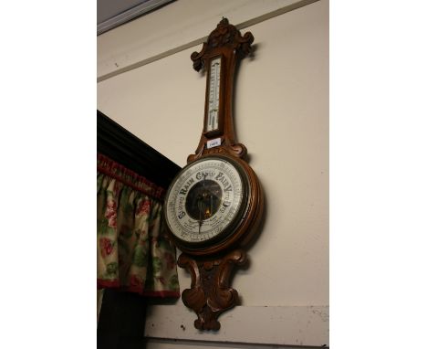 Victorian carved oak aneroid barometer / thermometer (a/f)