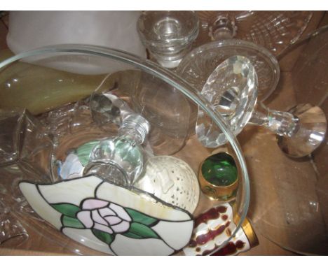 Three various large glass comports, glass decanter and other glass etc
