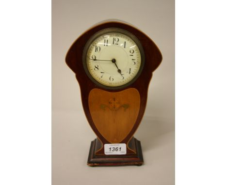 Edwardian Art Nouveau mahogany and inlaid single train mantel clock