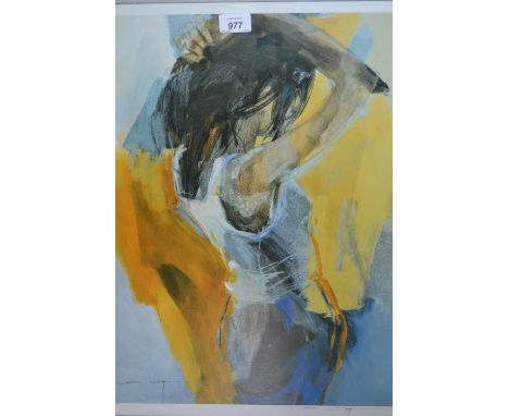 Christine Comyn, signed coloured print, stylised female portrait together with another similar