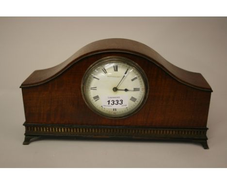 Edwardian mahogany dome shaped mantel clock, the enamel dial with Roman numerals inscribed Mappin and Webb with a French move