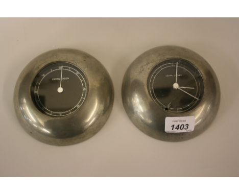 Georg Jensen pewter mounted clock and barometer (clock a/f)